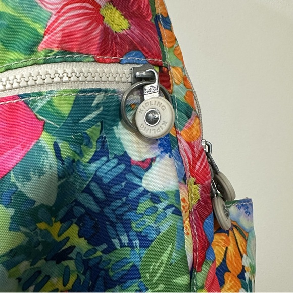 Kipling Multicolor Floral Backpack Bag Missing Monkey Charm - Picture 3 of 12